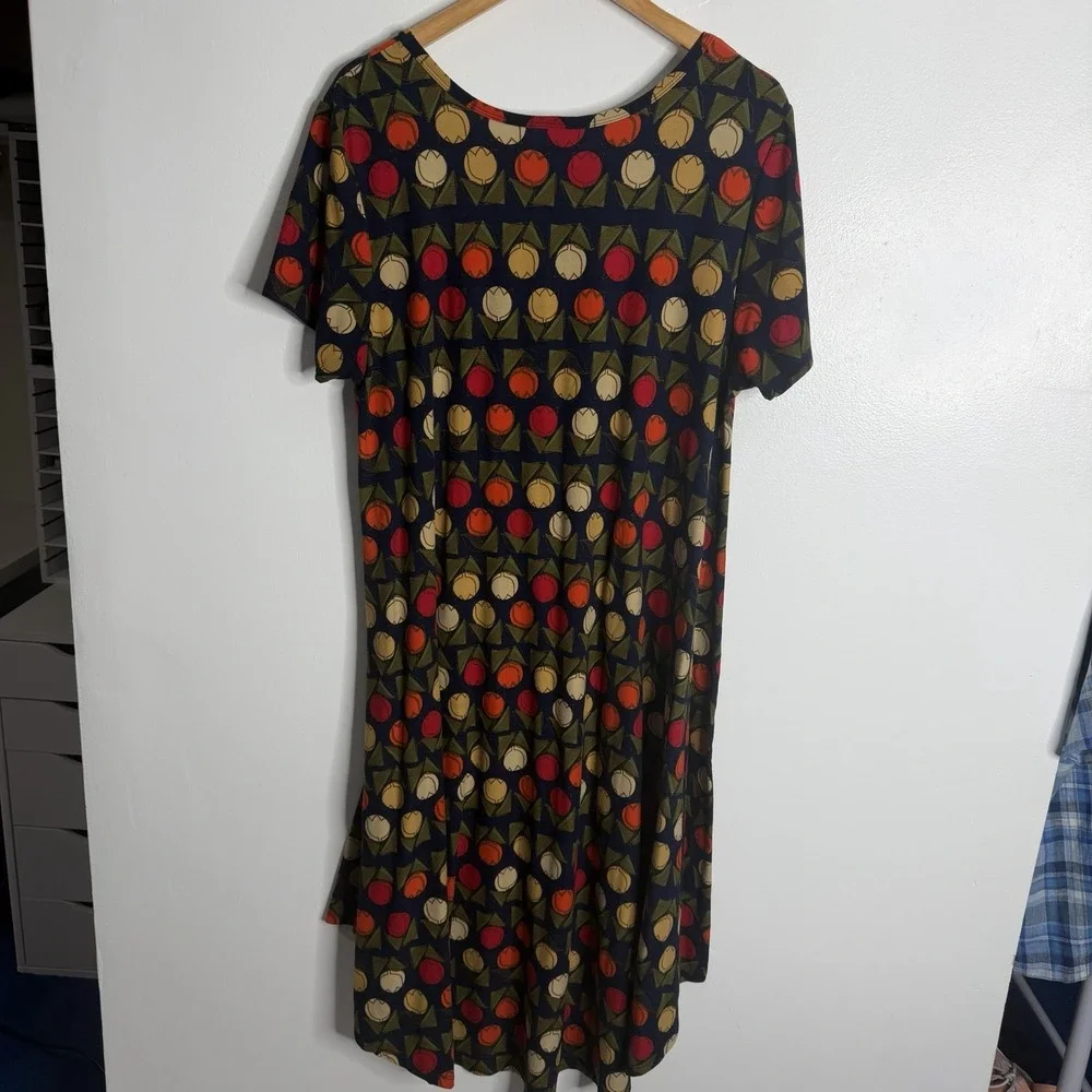 Lularoe Nicole Hi Low Printed Dress XL Whimsical Artsy Vintage Retro‎ Chic Boho